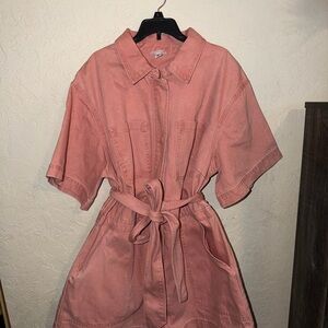 Pink Short Sleeve Belted romper